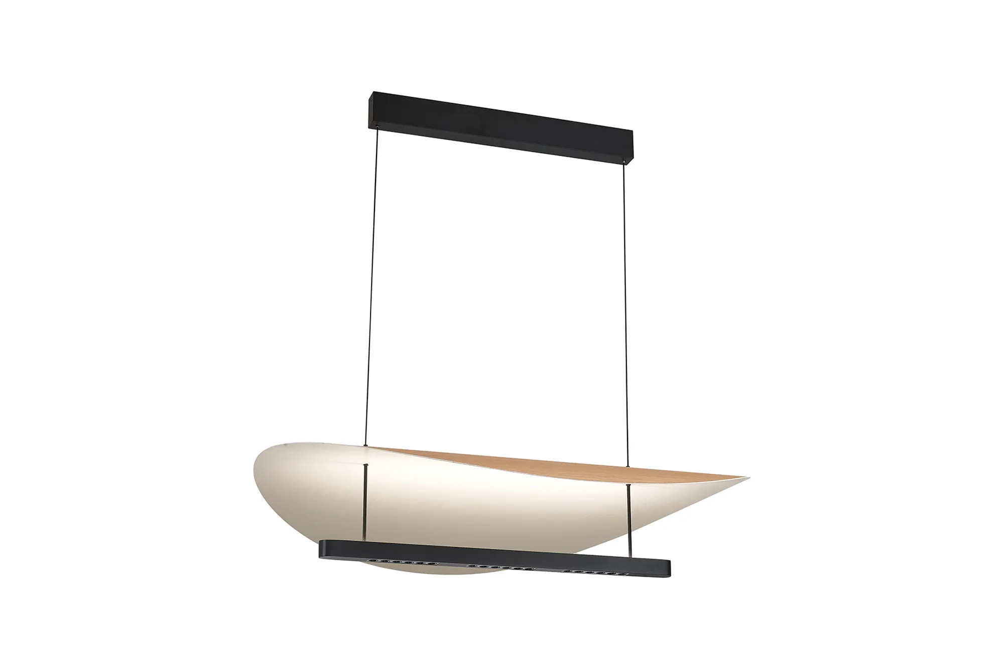 M9692  Abisal CCT 1m Pendant, 40W LED, 2700-5700K Remote Control, 5360lm, Black/Beech Wood